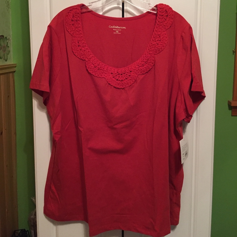 Croft & Barrow Orange Crochet Neck T-Shirt